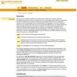 Interview, Befragung, qualitatives Interview: offen oder stukturiert, Leitfaden - usability-toolkit.de