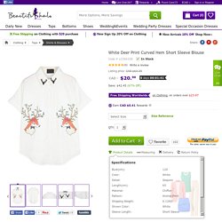 White Deer Print Curved Hem Short Sleeve Blouse, Quality Unique Shirts & Blouses - Beautifulhalo.com