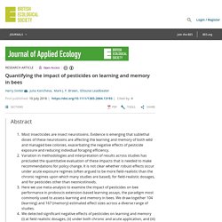 JOURNAL OF APPLIED ECOLOGY 10/07/18 Quantifying the impact of pesticides on learning and memory in bees
