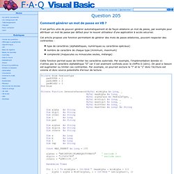 FAQ Visual Basic - Question 205 : Comment générer un mot de passe en VB ?