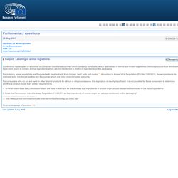 PARLEMENT EUROPEEN - Réponse à question E-008529-15 Labelling of animal ingredients (concerne Bonduelle)