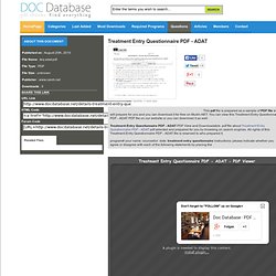 Treatment Entry Questionnaire PDF - ADAT Free pdf download - 727012 - DocDatabase.net