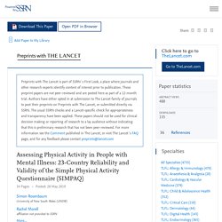 Assessing Physical Activity in People with Mental Illness: 23-Country Reliability and Validity of the Simple Physical Activity Questionnaire (SIMPAQ) / The Lancet, fév 2020