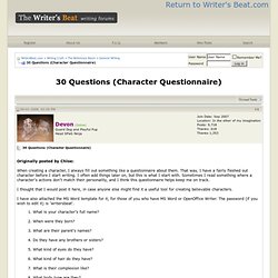 30 Questions - Writers Beat