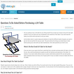 Questions To Be Asked Before Purchasing a Lift Table