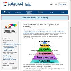 Sample Test Questions for Higher-Order Thinking