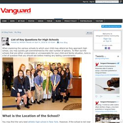 List of Key Questions for High Schools - Vanguard Online Community