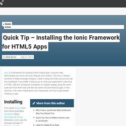 Quick Tip - Installing the Ionic Framework for HTML5 Apps