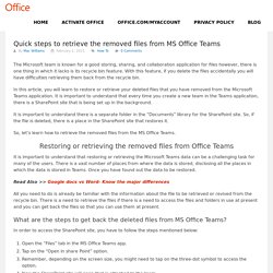 Quick steps to retrieve the removed files from MS Office Teams