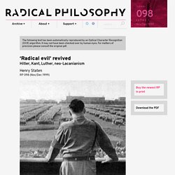 Henry Staten: ‘Radical evil’ revived / Radical Philosophy