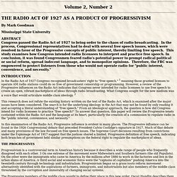 The Radio Act of 1927 as a Product of Progressivism