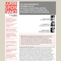 LES RAISONNEMENTS GRAMMATICAUX : UN OUTIL POUR DÉVELOPPER LA COMPÉTENCE À ÉCRIRE DES ÉTUDIANTS DU POSTSECONDAIRE