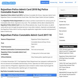 Rajasthan Police Admit Card 2018 Raj Police Constable Exam Date