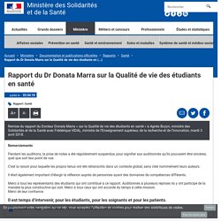 Rapport du Dr Donata Marra sur la Qualité de vie des étudiants en santé