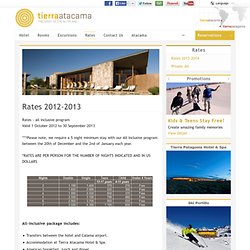 Rates 2012-2013 - Tierra Atacama Hotel & Spa - San Pedro de Atacama - Chile