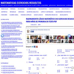 RAZONAMIENTO LÓGICO MATEMÁTICO 340 EJERCICIOS RESUELTOS PARA NIÑOS DE PRIMARIA EN TEXTO PDF