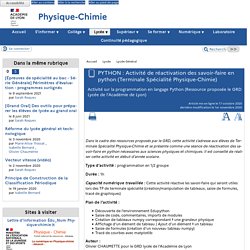 PYTHON : Activité de réactivation des savoir-faire en python (Terminale Spécialité Physique-Chimie) - [Physique et Chimie - académie de Lyon]