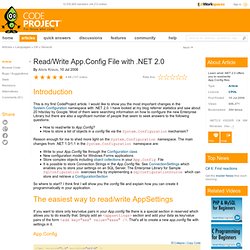 Read/Write App.Config File with .NET 2.0. Free source code and p