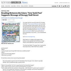 Reading Between the Lines:’New York Post’ Supports Message of Occupy Wall Street