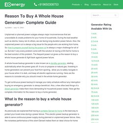 8 Reason to Buy A Whole House Generator- Home Genset Importance