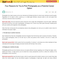 Four Reasons for You to Pick Photography as a Potential Career Option