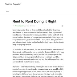 Rent to Rent Doing it Right