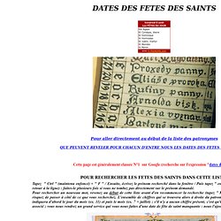 Ancienne dates des fêtes des Saints (pour comparer avec dates naissances, mort, conception etc.)