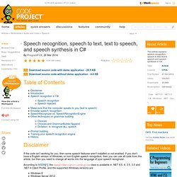 Speech recognition, speech to text, text to speech, and speech synthesis in C#