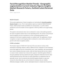 Facial Recognition Market Trends –Geographic segmentation Current Industry Figures Insights Market Research Future, Outlook Latest Revenue Data – Telegraph