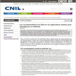 Les recommandations du G29 sur les applications mobiles pour smartphones ou tablettes - CNIL - Commission nationale de l'informatique et des libertés