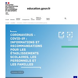 COVID-19 : recommandations pour les établissements scolaires