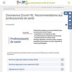 ARS IdF-Coronavirus (Covid-19) : Recommandations aux professionnels de santé