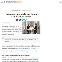 Recommendation Letter for an Employee Example