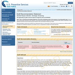 Draft Recommendation Statement: Genital Herpes Infection: Serologic Screening - US Preventive Services Task Force