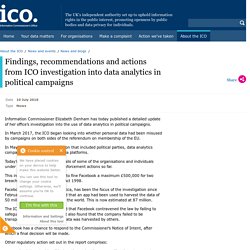 Findings, recommendations and actions from ICO investigation into data analytics in political campaigns