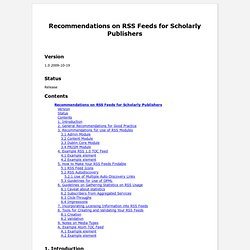 Recommendations on RSS Feeds for Scholarly Publishers