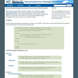 TOOLBOX - Html - W3C QA - Recommended list of DTDs you can use in your Web document