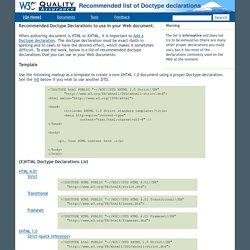 C QA - Recommended list of Doctype declarations you can use in your Web document