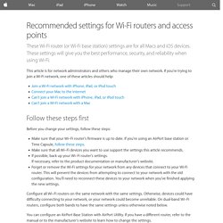 Recommended settings for Wi-Fi routers and access points
