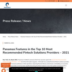 Panamax Features in the Top 10 Most Recommended Fintech Solutions Providers - 2021