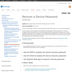 Recover a Device Password: Exchange 2010 SP1 Help