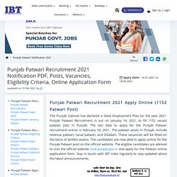 Punjab Patwari Recruitment 2021 Notification PDF, Exam Date, Eligibility Criteria & Pattern