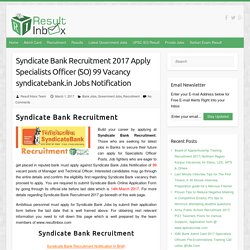 Syndicate Bank Recruitment