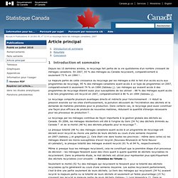Le recyclage dans les ménages canadiens, 2007 : Article principal