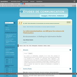 La redocumentarisation, un défi pour les sciences de l’information