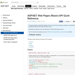 Descriptions marked with "(v2)" were introduced in ASP.NET Web Pages version 2. For API reference documentation, see the ASP.