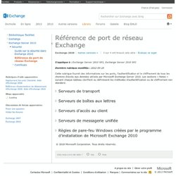 Référence de port de réseau Exchange: Aide d’Exchange 2010