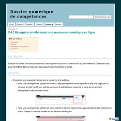 D4.3 Récupérer et référencer une ressource numérique en ligne - Dossier numérique de compétences