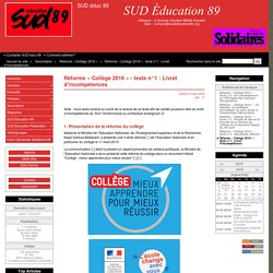 Réforme « Collège 2016 » - texte n°1 : Livret d'incompétences - SUD éduc 89