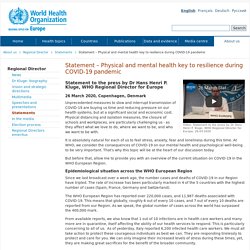 Regional Director - Statement – Physical and mental health key to resilience during COVID-19 pandemic
